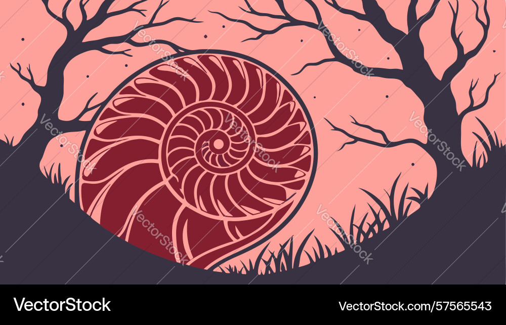 Abstract nautilus shell in red forest art design vector image