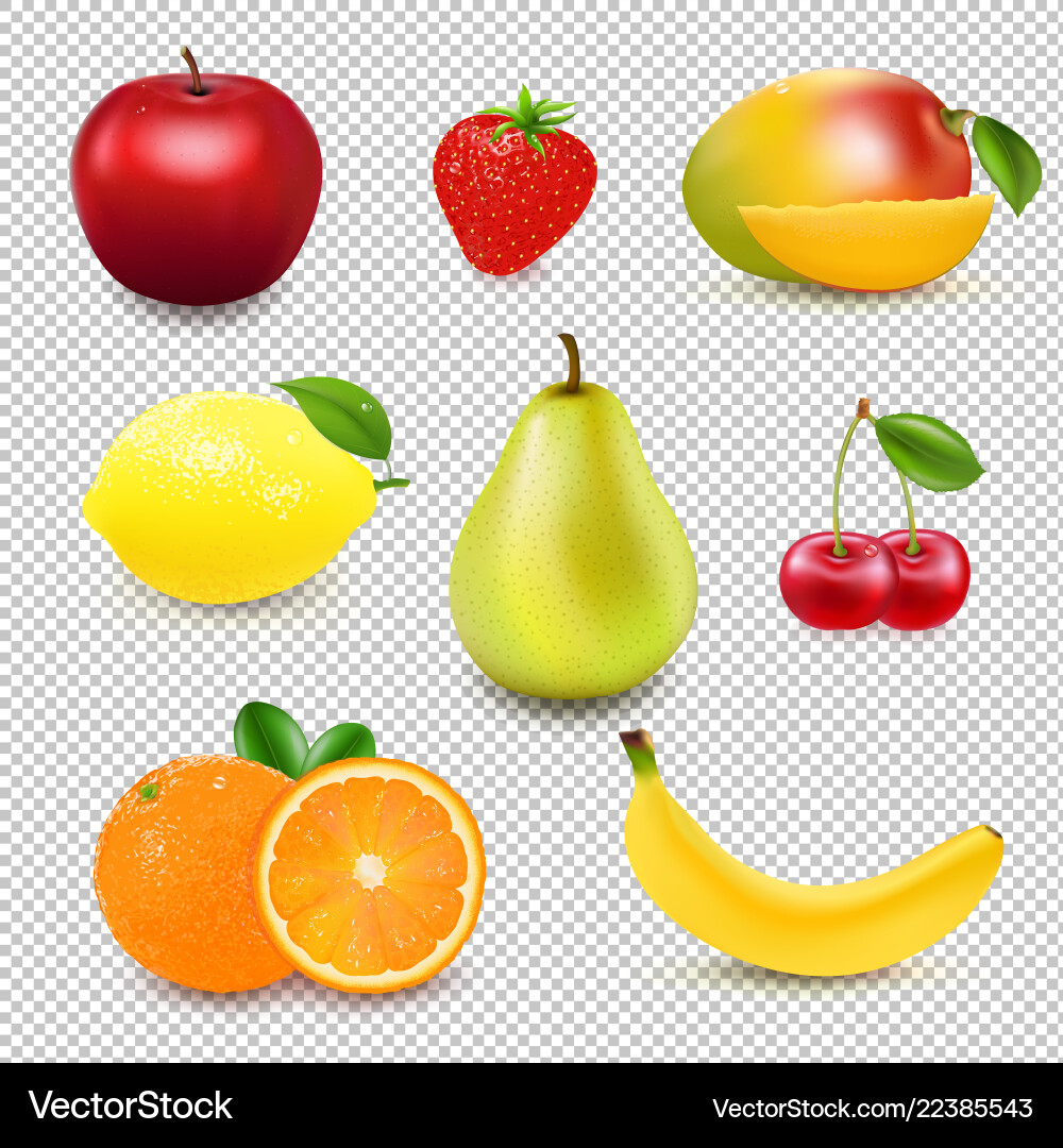 Collection fresh fruit and berry transparent Collection fresh fruit and berry transparent vector image