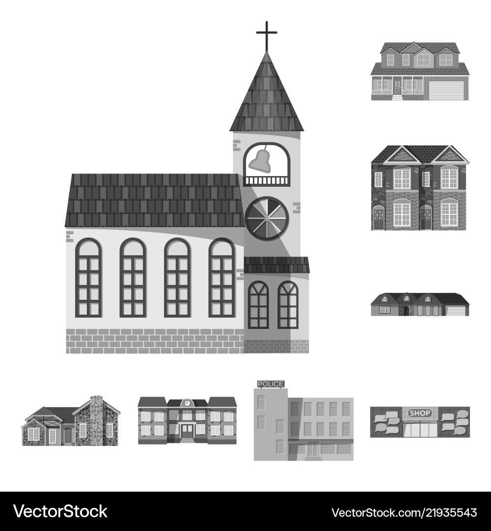 Isolated object of building and front icon set Vector Image