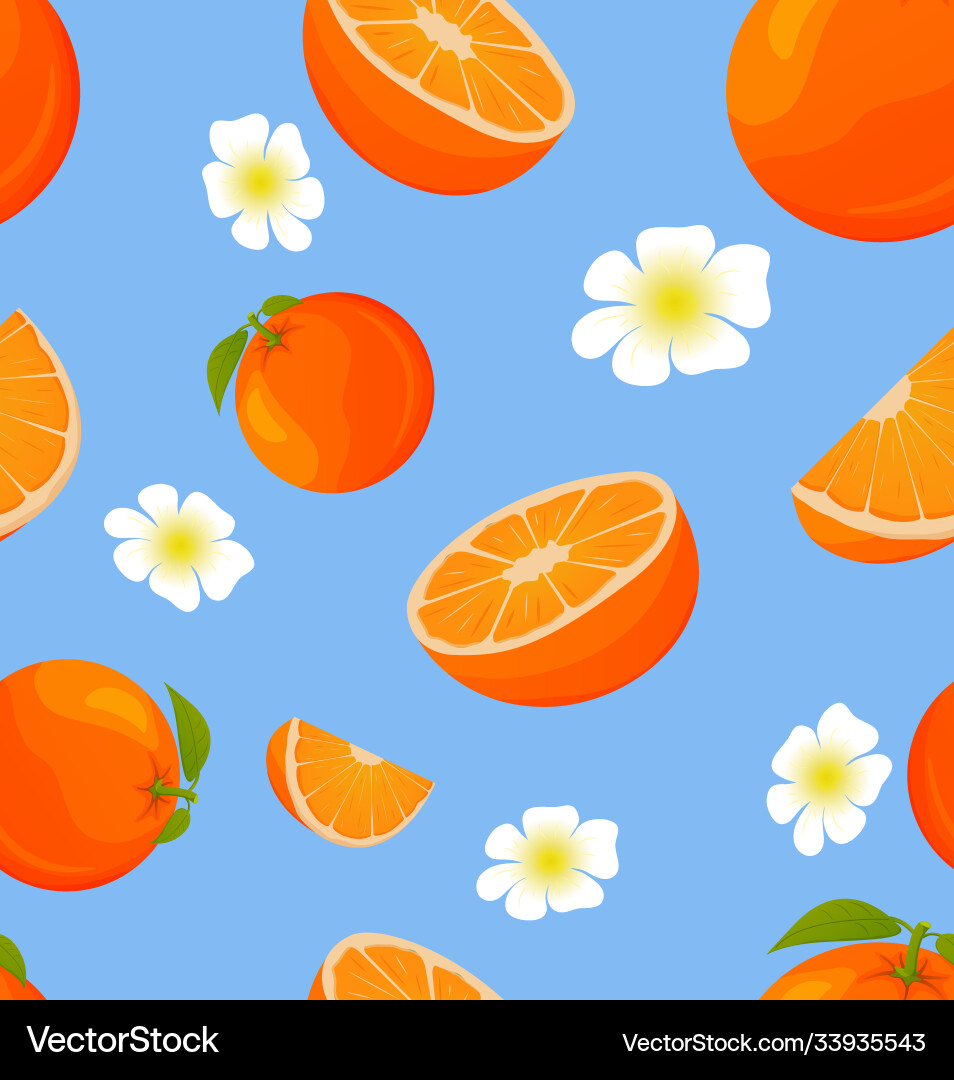 Seamless pattern with oranges and slicestropical Vector Image
