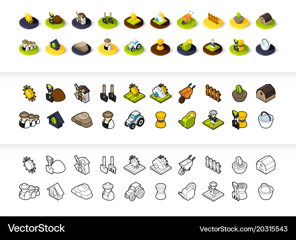 Set of icons in different style - isometric flat vector image