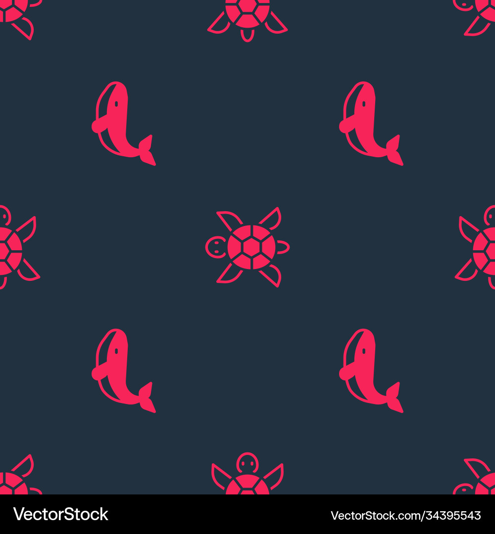 Set whale and turtle on seamless pattern Vector Image