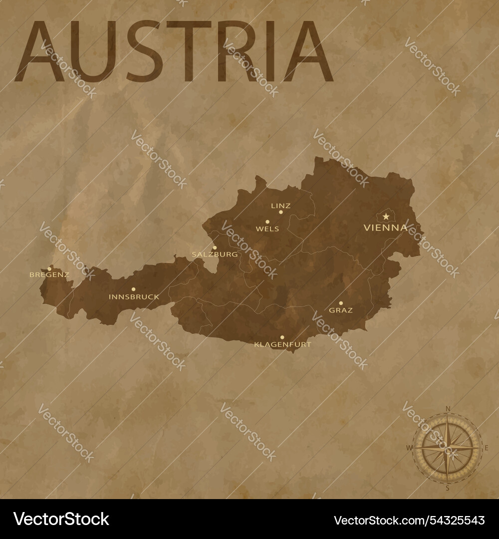 Vintage austria map with regions borders Vector Image