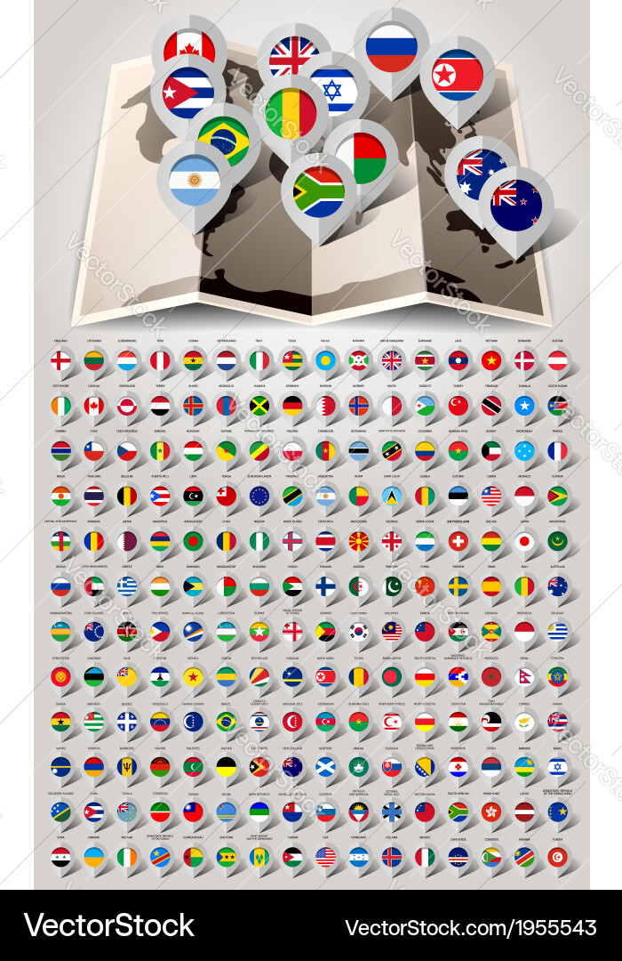 World Map with Flags and Markers vector image