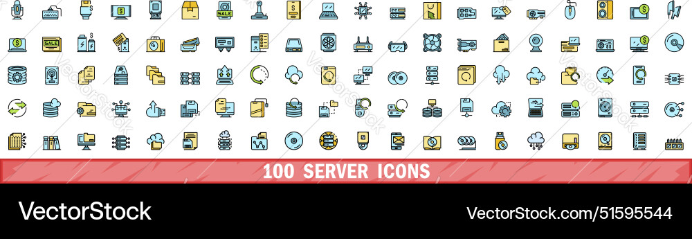 100 server icons set color line style 100 server icons set color line style vector image