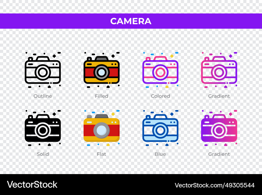 Camera icons in different style set Camera icons in different style set Vector Image
