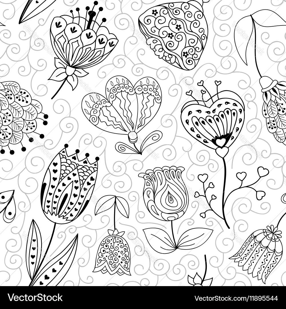 Flowers doodle seamless pattern Vector Image