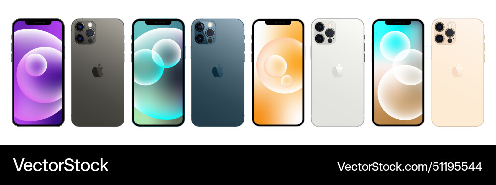 Set of smart phones - apple iphone 12 vector image