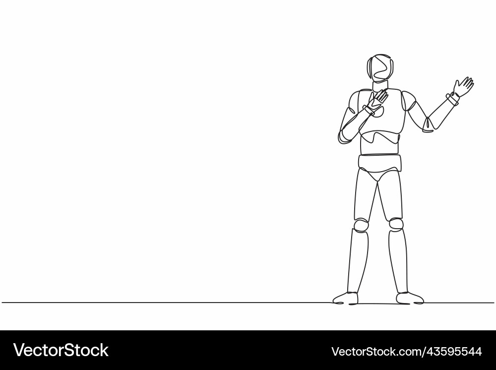 Single continuous line drawing robot pointing Vector Image