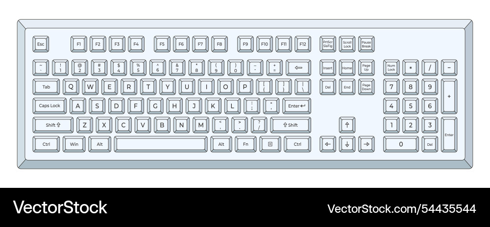 White keyboard with outline and letters vector image