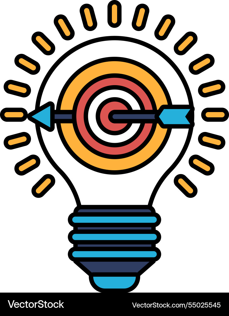A light bulb with arrow pointing to target A light bulb with arrow pointing to target vector image