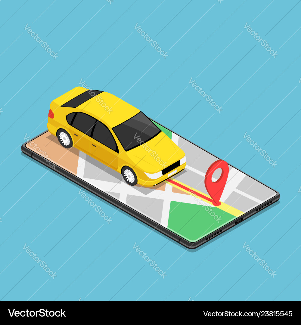 Isometric car use gps map navigation application Isometric car use gps map navigation application vector image