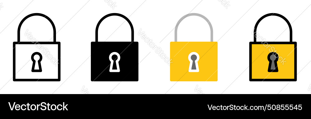 Padlock icon set lock unlock key symbol Royalty Free Vector