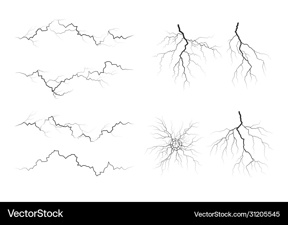 Set lightning silhouettes thunderstorm vector image