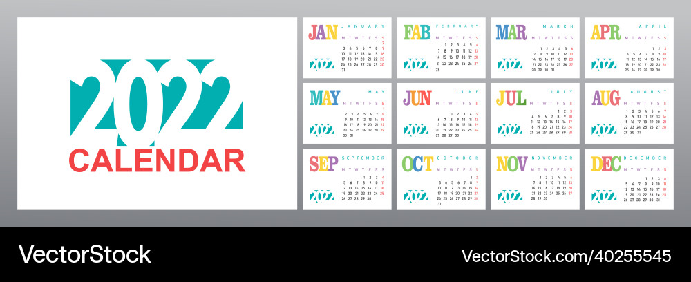 Wall calendar 2022 black background set Wall calendar 2022 black background set vector image