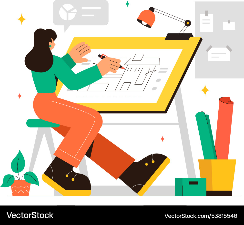 A drafting engineer or architect working vector image