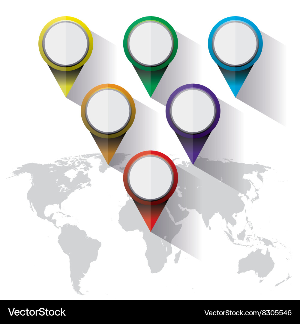 Global map with colorful pins vector image