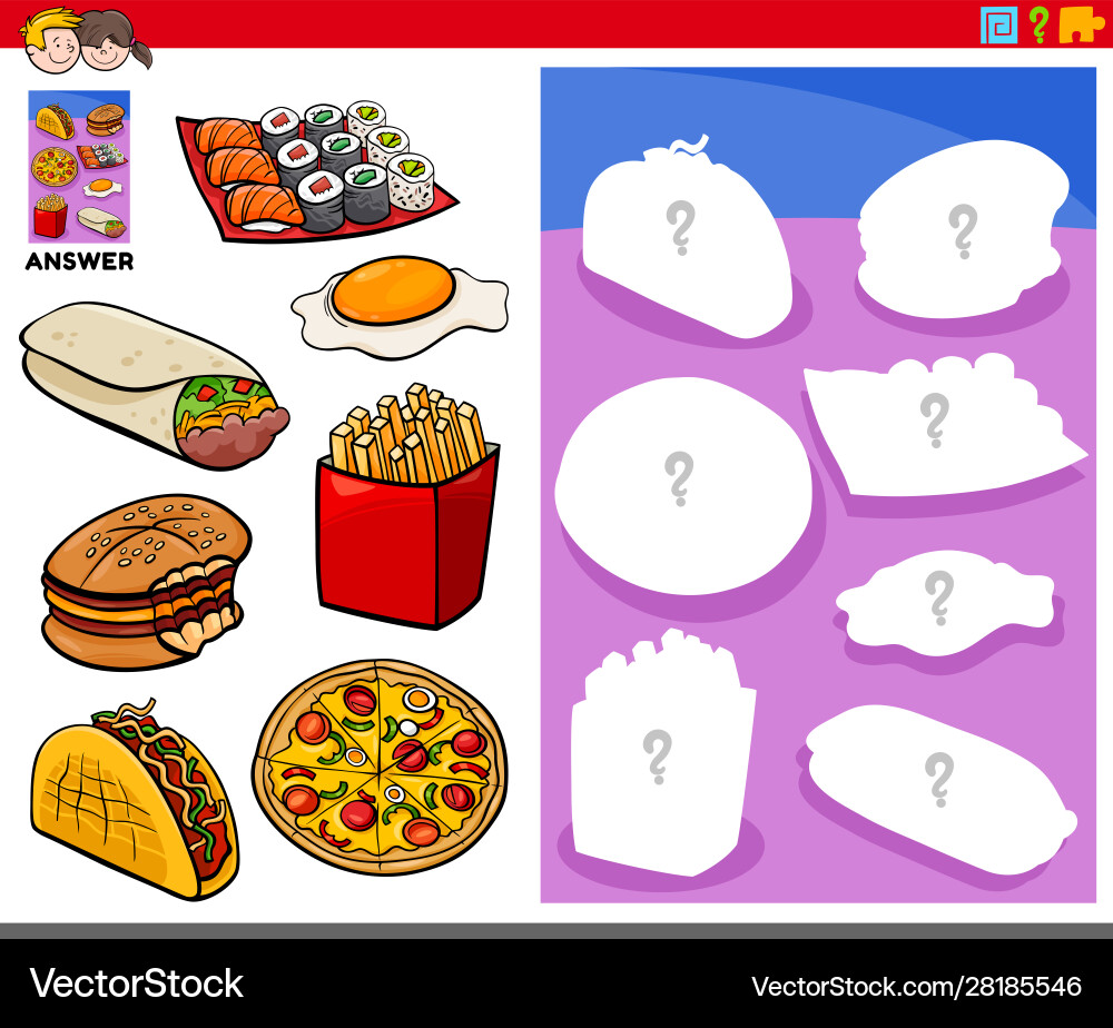 Matching shapes game with food objects Matching shapes game with food objects Vector Image