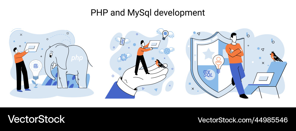 Php und mysql Entwicklungssoftware Webseite Vektorbild
