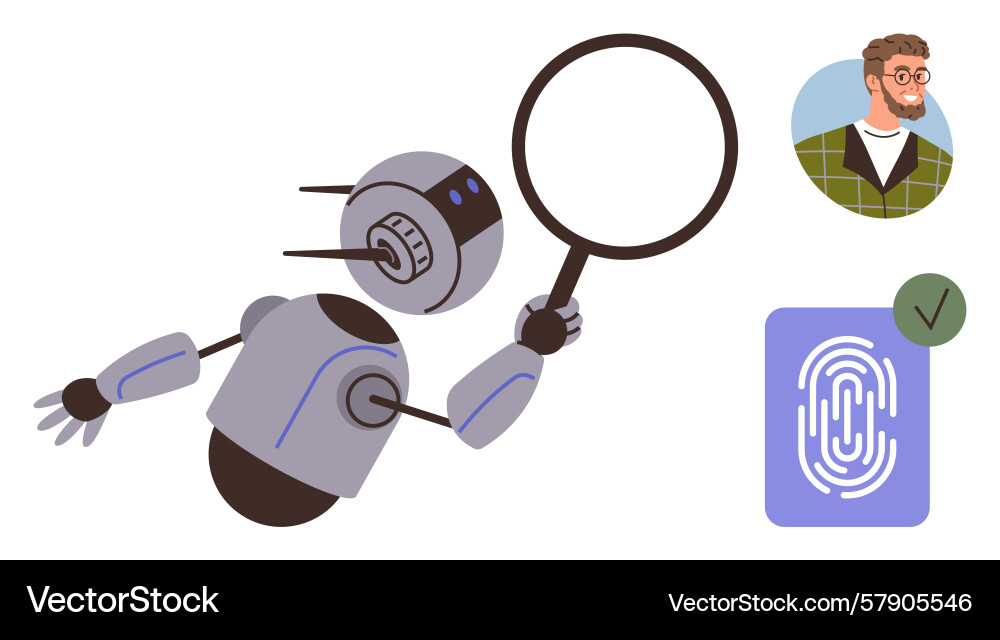 Roboteranalyse von biometrischen Daten mit Vergrößerung Roboteranalyse von biometrischen Daten mit Vergrößerung Vektorbild
