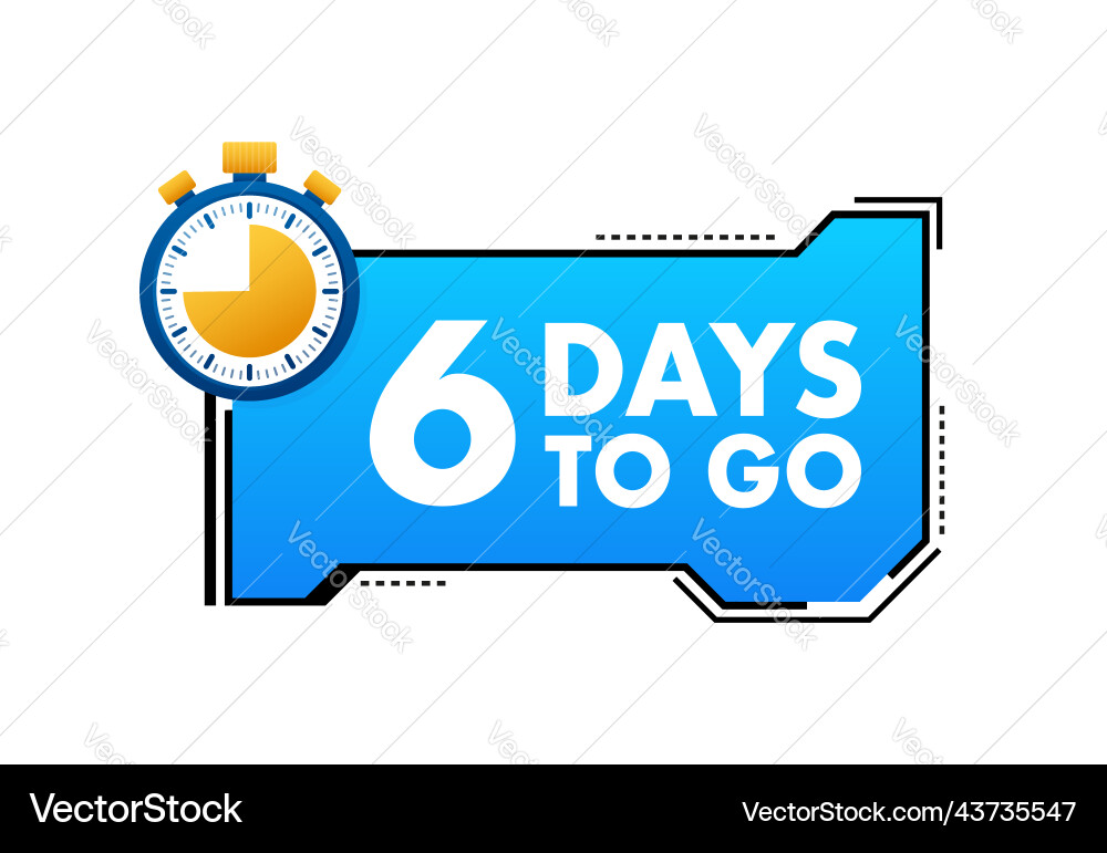 6 Tage zu gehen Countdown Timer Uhr Symbol Zeit Vektorbild