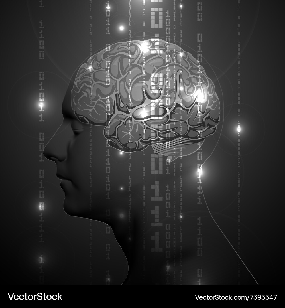 Active human brain with binary digits Vector Image