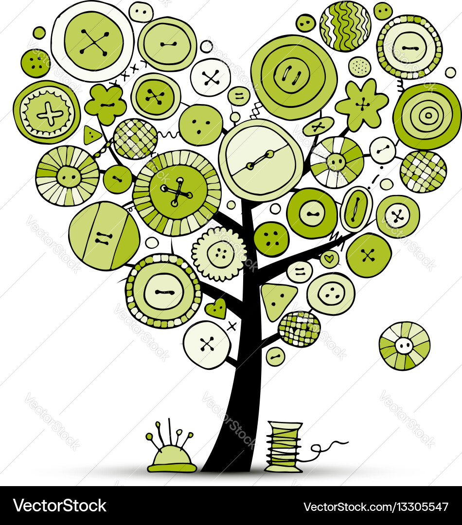 Baum mit Knöpfen Sketch vektorbild