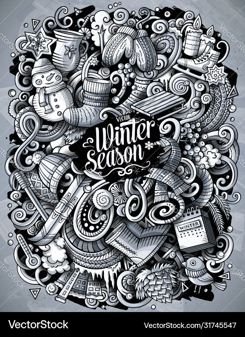 Cartoon doodles Winter getönt Cartoon doodles Winter getönt vektorbild
