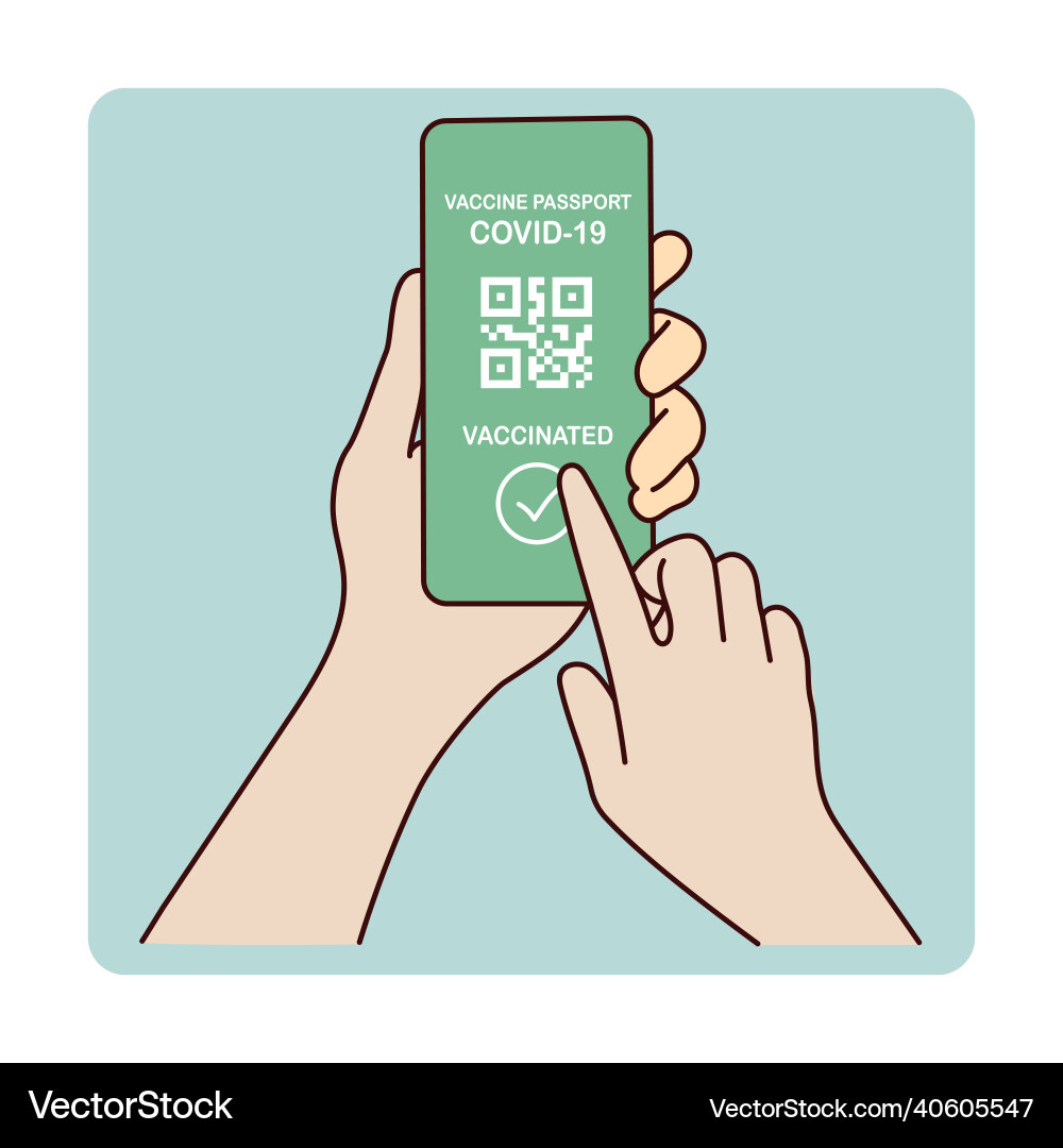 Digital green pass with qr code on the screen Digital green pass with qr code on the screen Vector Image