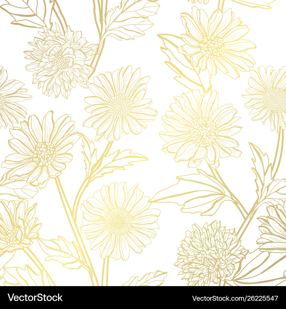 Golden Aster Floral Pattern Vector Image