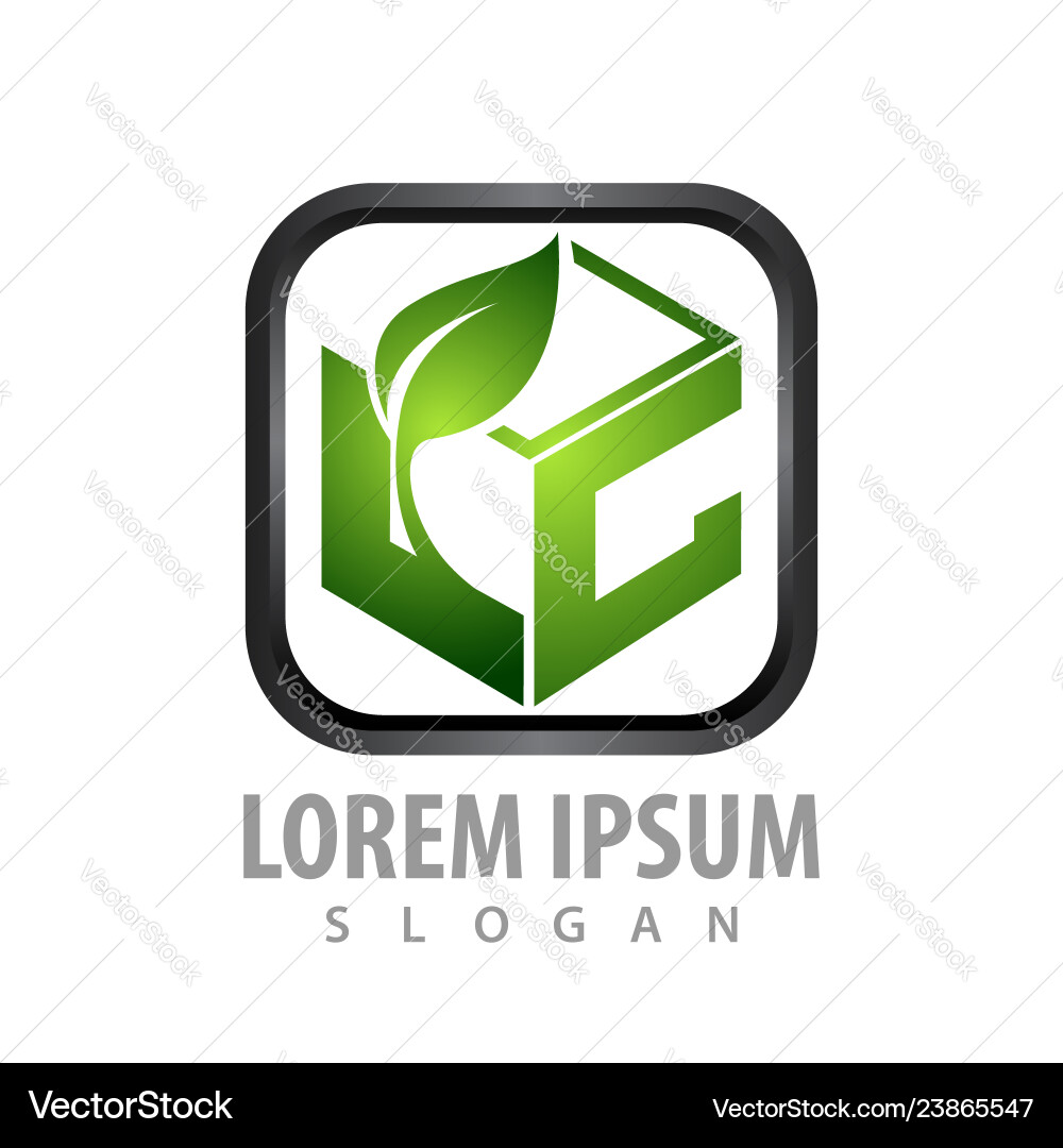 LC Initial Leaf Logo - Rounded Square Vector Image