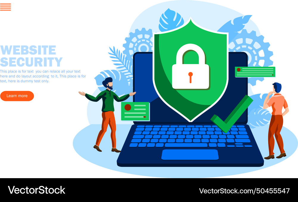 People discussing web security with shield Vector Image