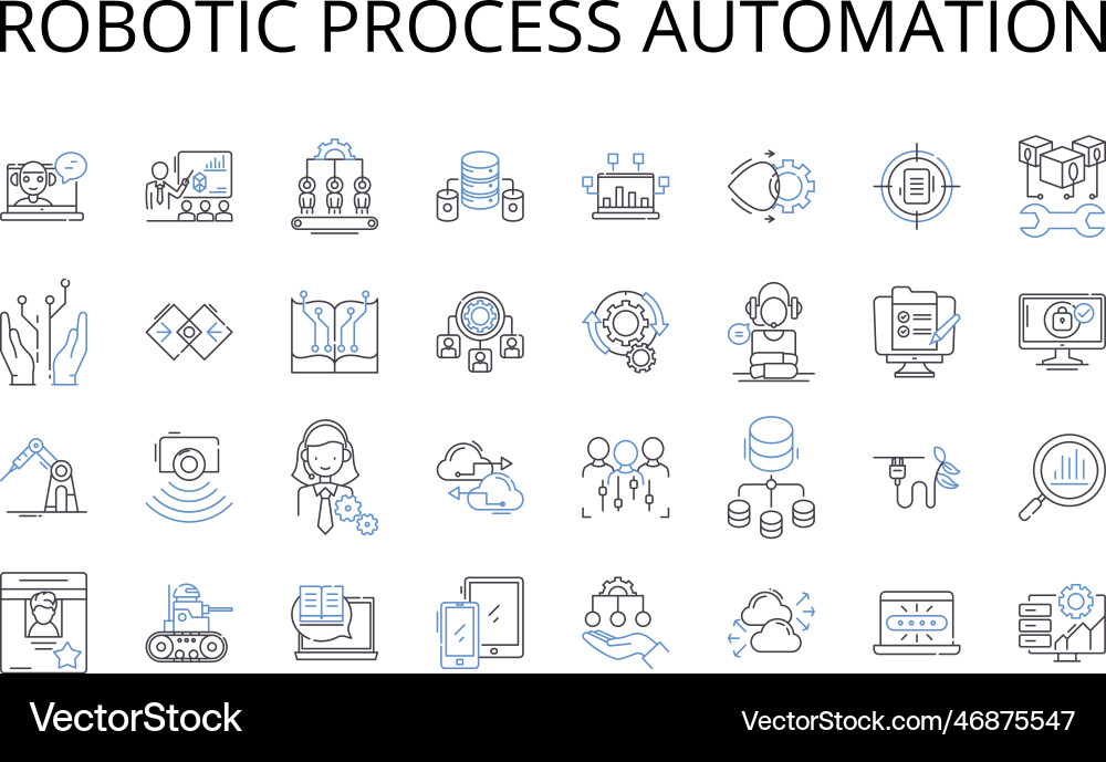 Robotic process automation line icons collection Vector Image
