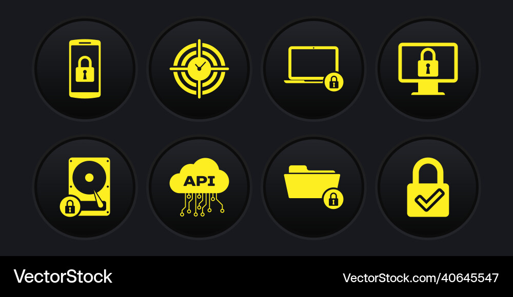 Set hard disk drive and lock on monitor Vector Image
