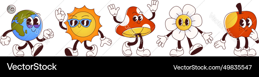 Set of y2k groovy characters Set of y2k groovy characters vector image