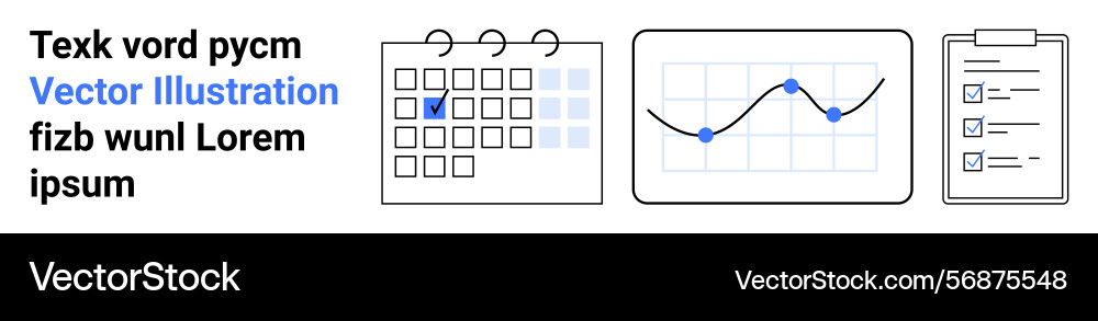 Calendar graph and checklist elements for task Vector Image