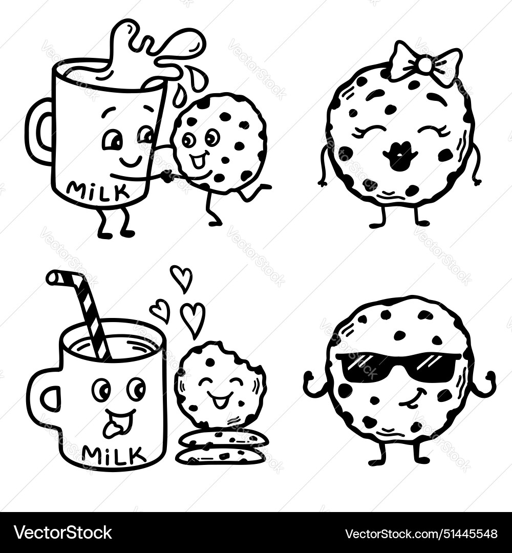 Chocolate chips cookies and milk bundle hand Vector Image