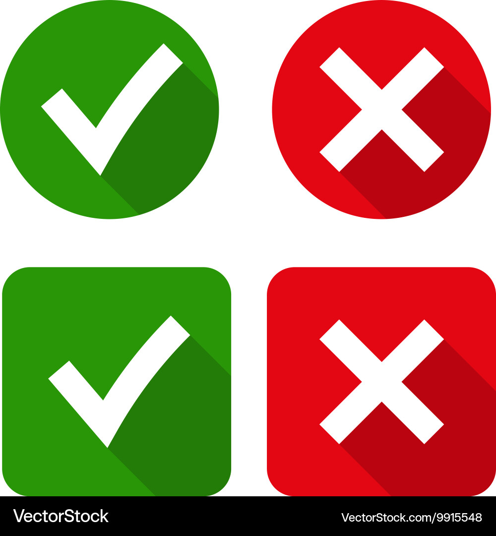 Green checkmark ok and red x icons Royalty Free Vector Image