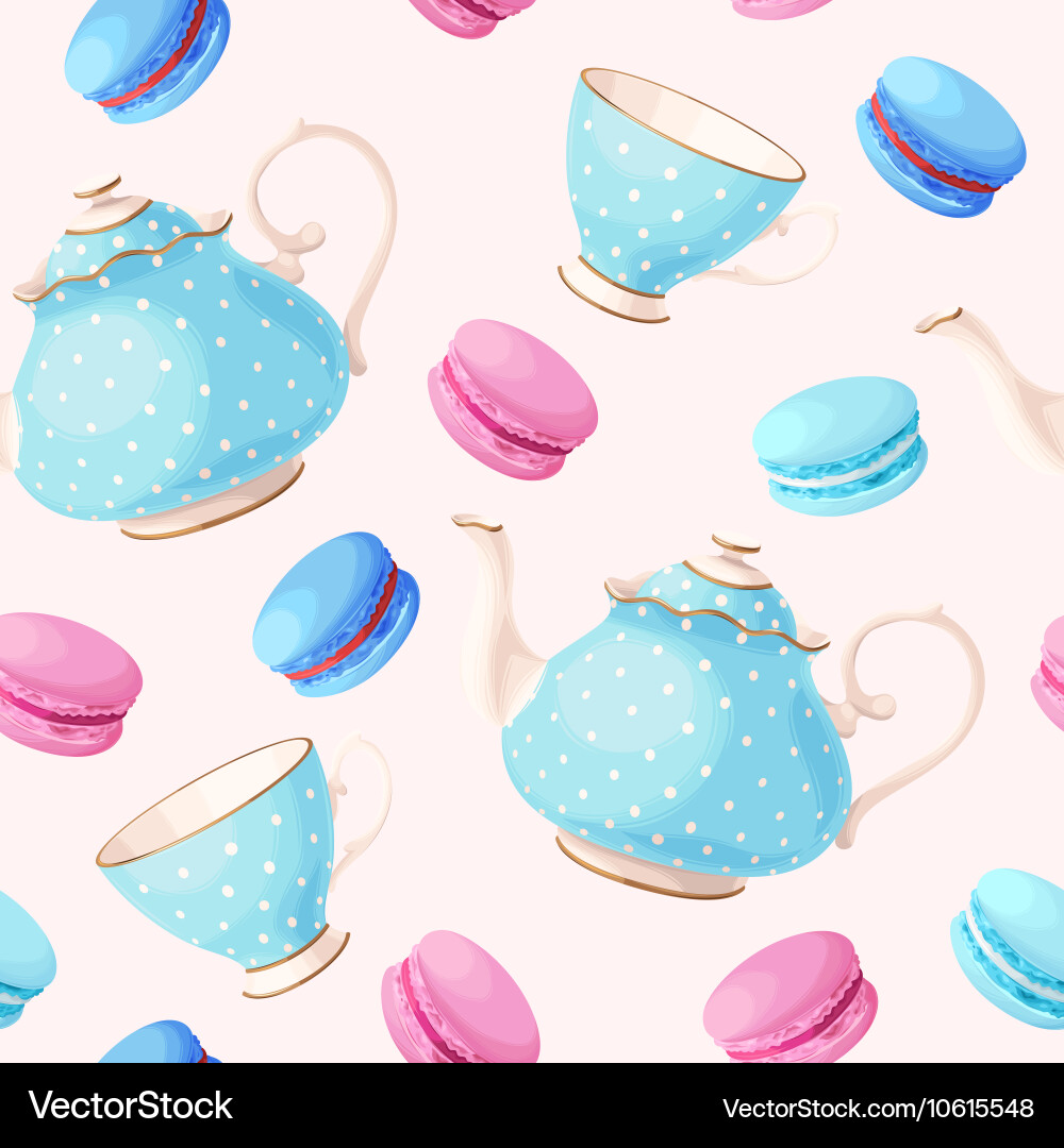 Seamless pattern with tea pots and cups Royalty Free Vector
