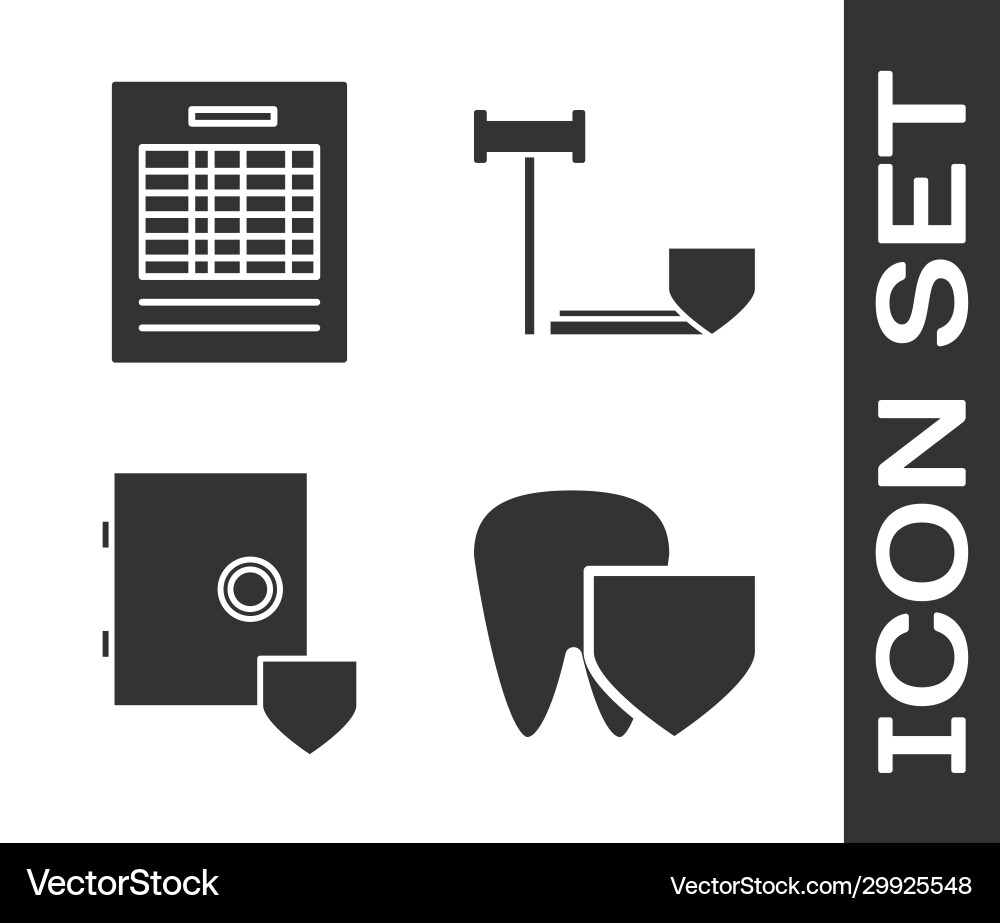Set tooth with shield report file document safe Vector Image