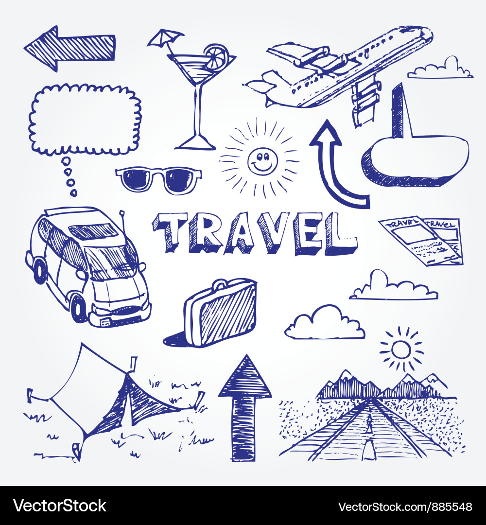 Travel Icon Set - Hand Drawn Vector Image