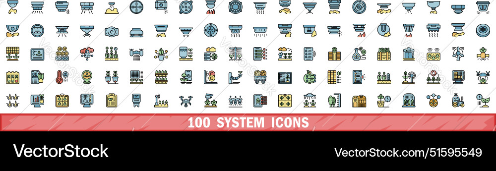 100 system icons set color line style 100 system icons set color line style vector image