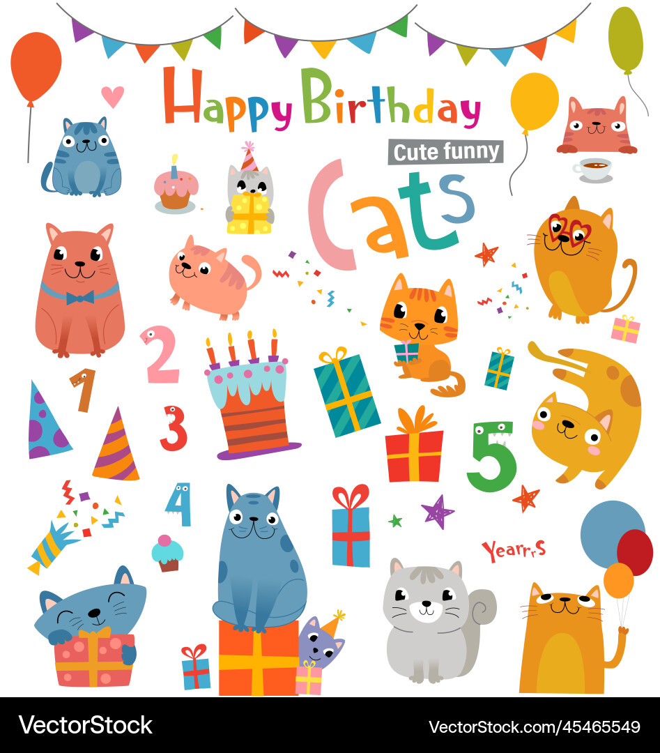 Cute Cartoon Cats Birthday Party vector image