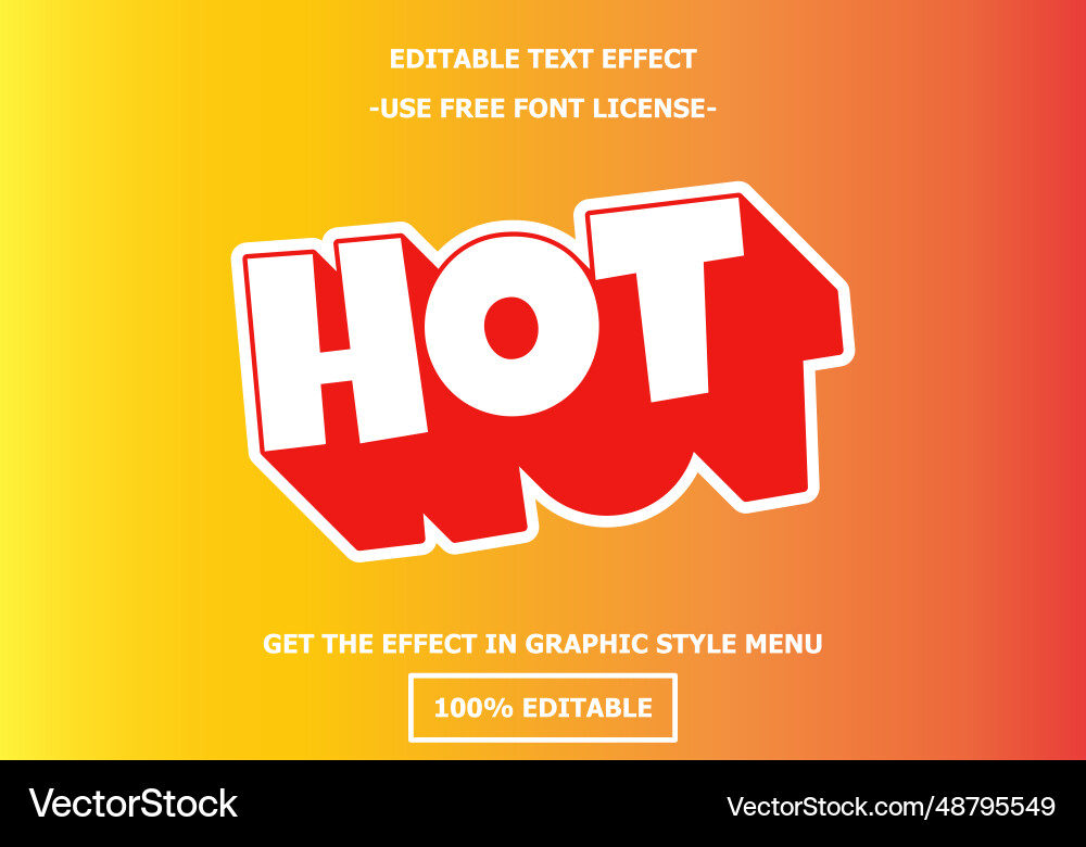 Hot 3d editable text effect template style Vector Image