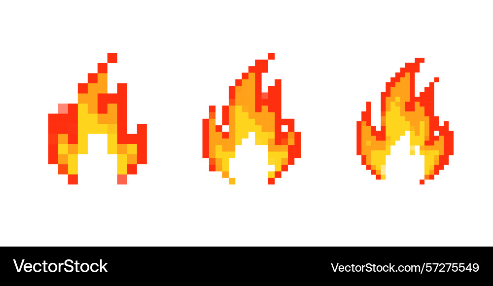 Mosaic pixel icons of fiery flames in retro 8 bit Vector Image