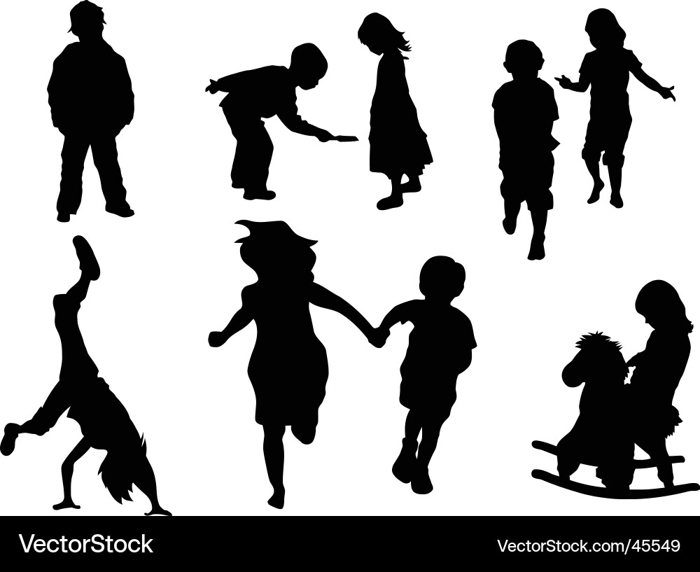 Playful Children Silhouettes vector image