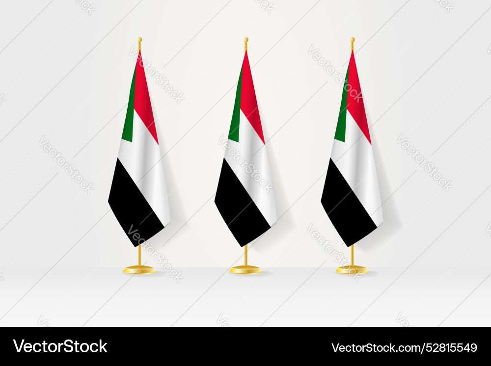 Three sudan flags in a row on golden stand vector image