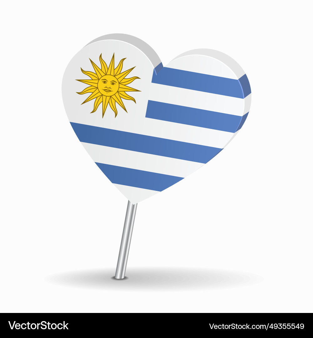 Uruguayan flag heart-shaped map pointer layout Vector Image