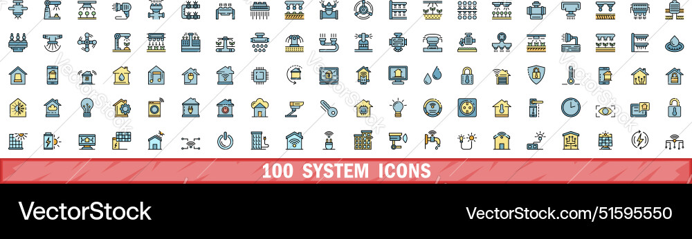 100 system icons set color line style 100 system icons set color line style vector image