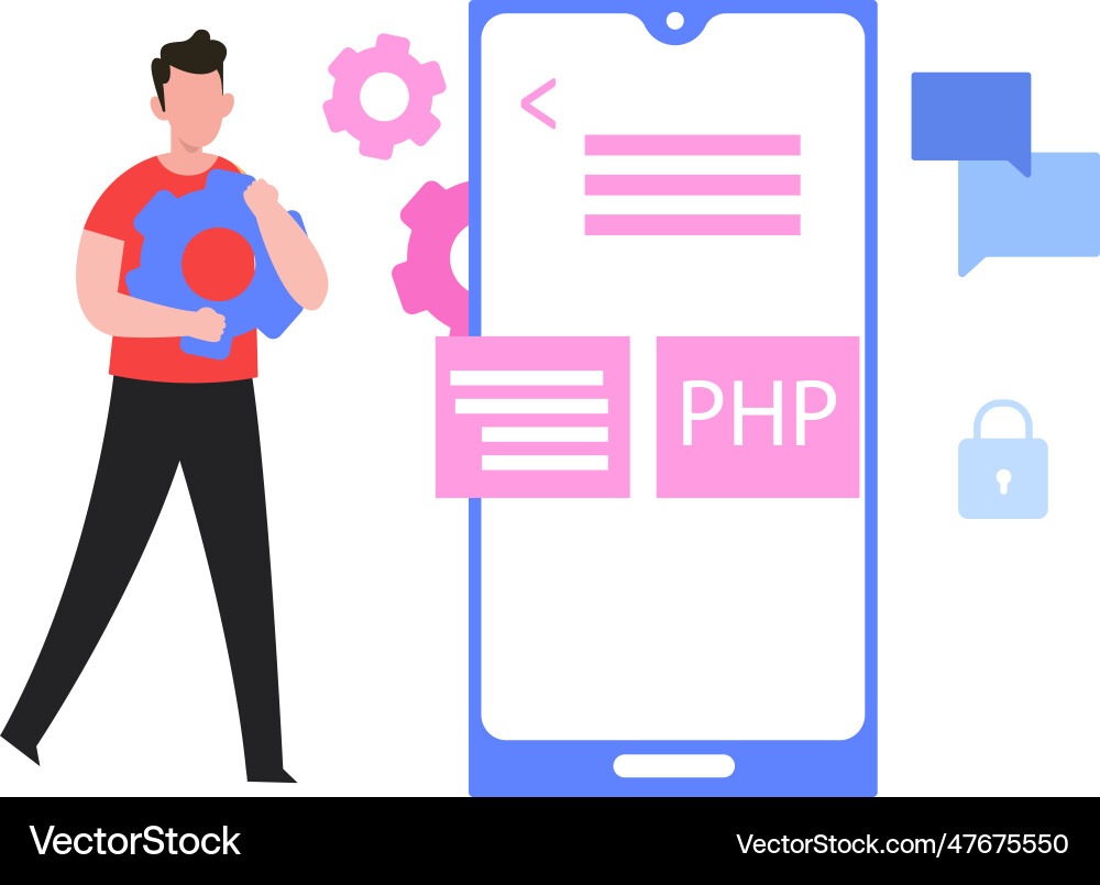 A guy is doing php coding Vector Image